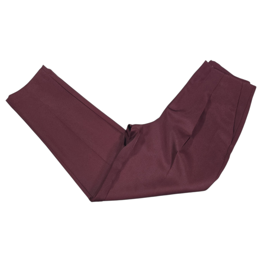 A New Day Wom 2 Burgundy Satin High Waist Pleated Trousers Office Chic Old Money